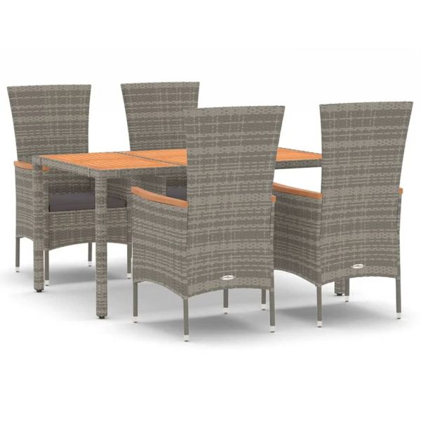 Градински трапезен комплект 5 части с възглавници сив полиратан