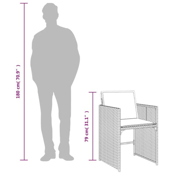 Градински трапезен комплект възглавници 9 части черен полиратан