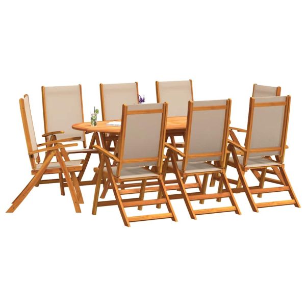 Градински трапезен комплект, 9 части, акация масив и textilene