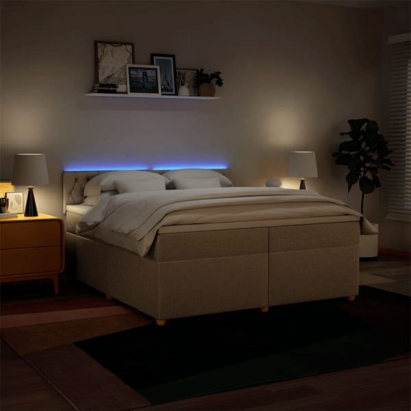 Боксспринг легло с матрак, кремаво, 200x200 см, плат