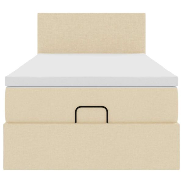 Османска легло с матрак и LED, кремаво, 100x200 см, плат