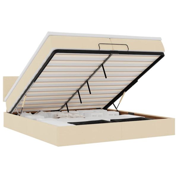 Османска легло с матрак и LED, кремаво, 200x200 см, плат