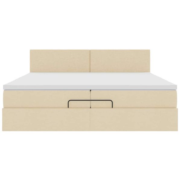 Османска легло с матрак и LED, кремаво, 200x200 см, плат