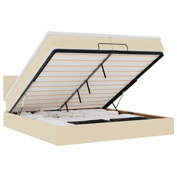 Османска легло с матрак и LED, кремаво, 200x200 см, плат