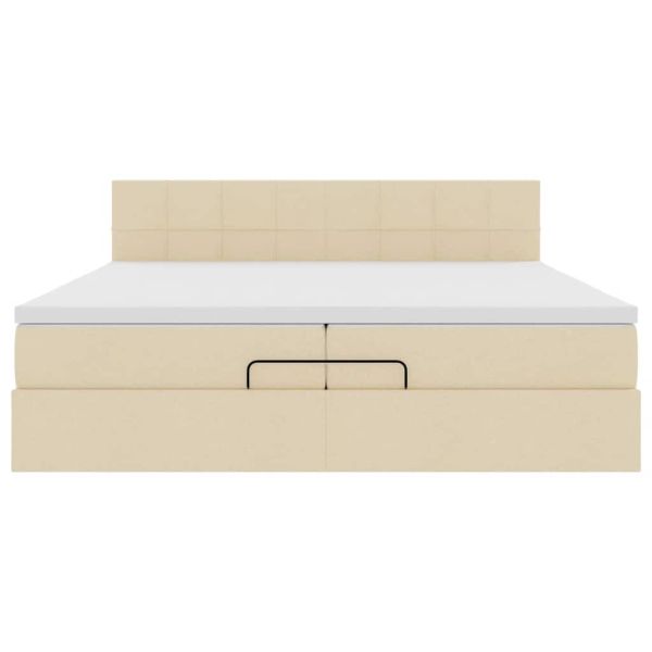 Османска легло с матрак и LED, кремаво, 200x200 см, плат