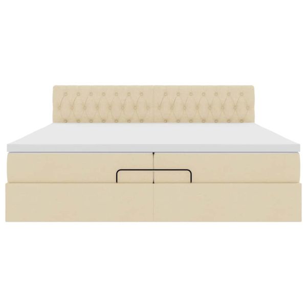 Османска легло с матрак и LED, кремаво, 200x200 см, плат