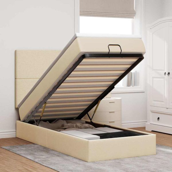 Османска легло с матрак и LED, кремаво, 100x200 см, плат