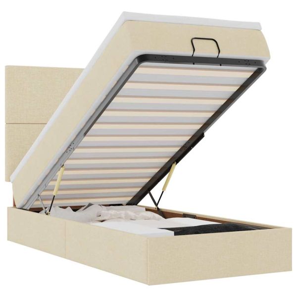 Османска легло с матрак и LED, кремаво, 100x200 см, плат