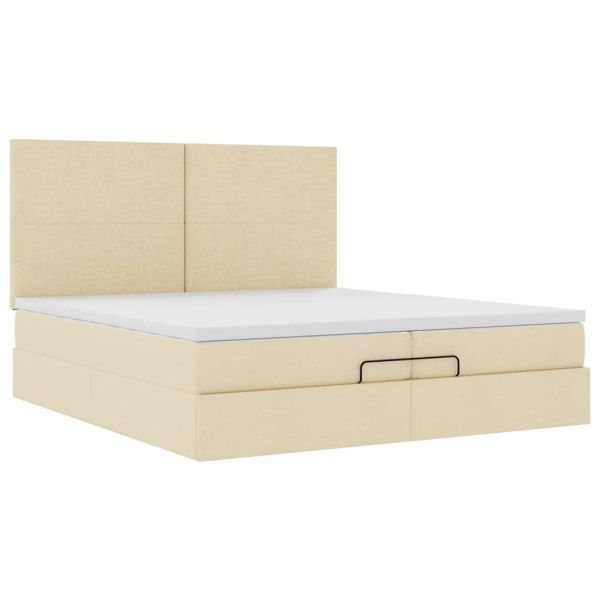 Османска легло с матрак и LED, кремаво, 200x200 см, плат