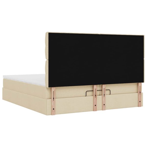 Османска легло с матрак и LED, кремаво, 200x200 см, плат