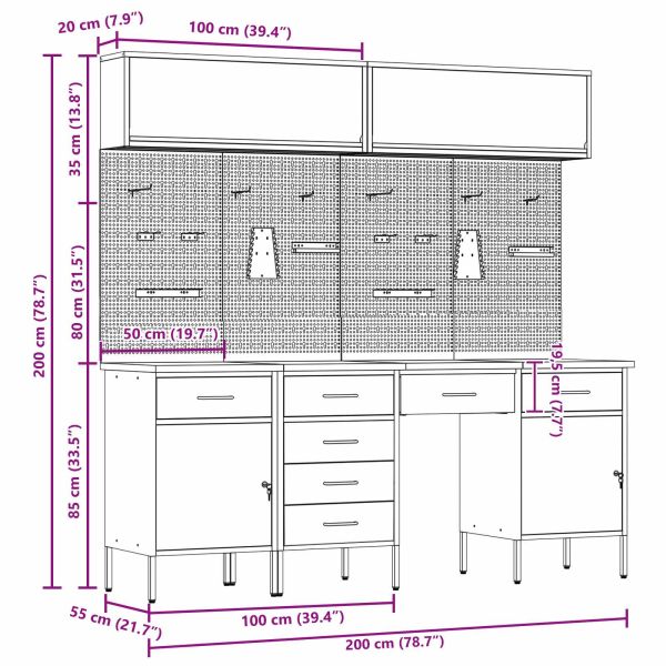 Работен кабинет 10 pcs Червено Инженерна дървесина и стомана