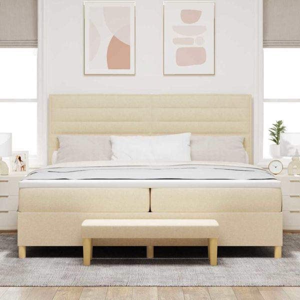 Легло с пружинирана основа с матрак Крем 200 x 200 cm текстил