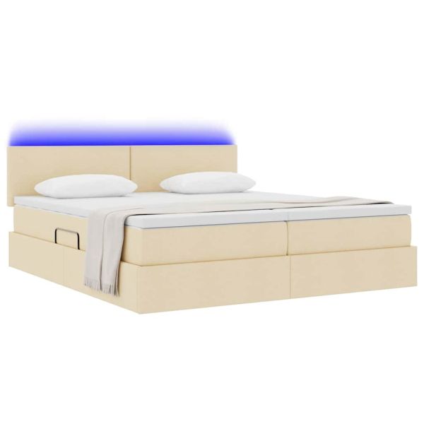 Легло С LED лентисти светлини Кремав 200 x 200 cm текстил