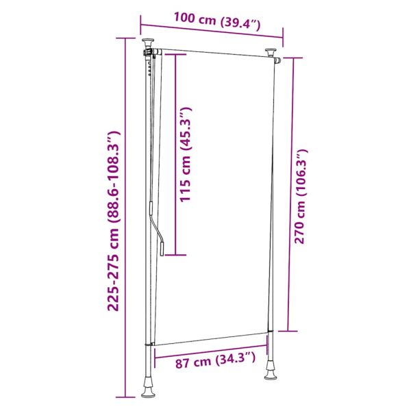 Външна ролетна щора, жълто и бяло, 100x270 см, плат и стомана