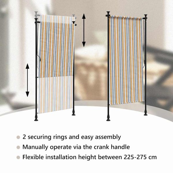 Външна ролетна щора, жълто и бяло, 100x270 см, плат и стомана