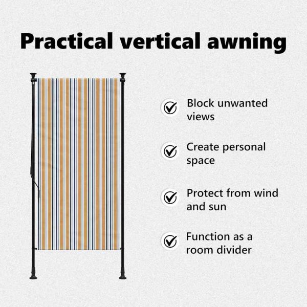 Външна ролетна щора, жълто и бяло, 100x270 см, плат и стомана