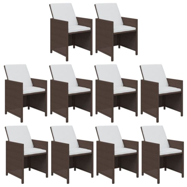 Градински комплект с възглавници 11 части полиратан кафяв