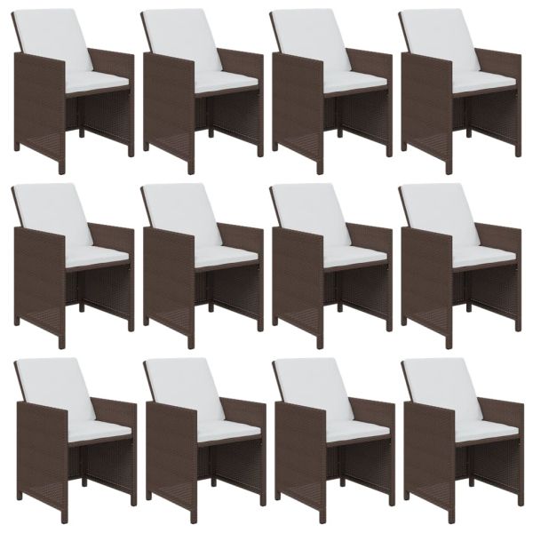 Градински комплект с възглавници, 13 части, полиратан, кафяв