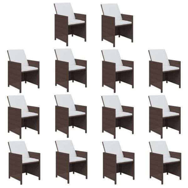 Градински комплект с възглавници, 15 части, полиратан, кафяв
