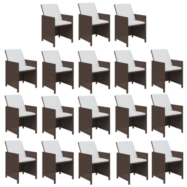 Градински комплект с възглавници, 19 части, полиратан, кафяв