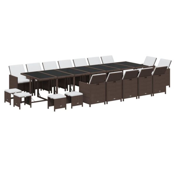 Градински комплект с възглавници, 19 части, полиратан, кафяв