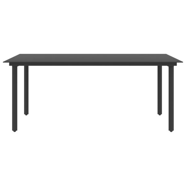 Градинска трапезна маса, черна, 190x90x74 см, стомана и стъкло