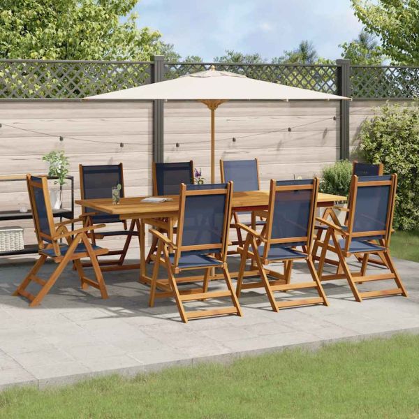 Градински трапезен комплект, 9 части, акация масив и textilene
