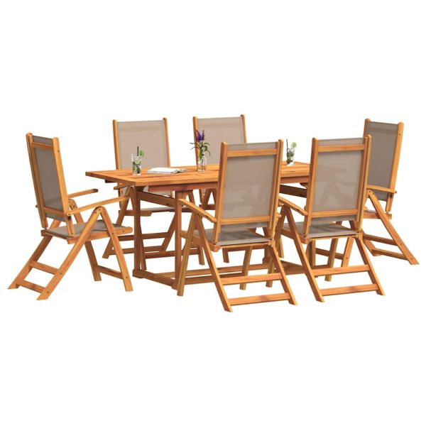 Градински трапезен комплект, 7 части, акация масив и textilene