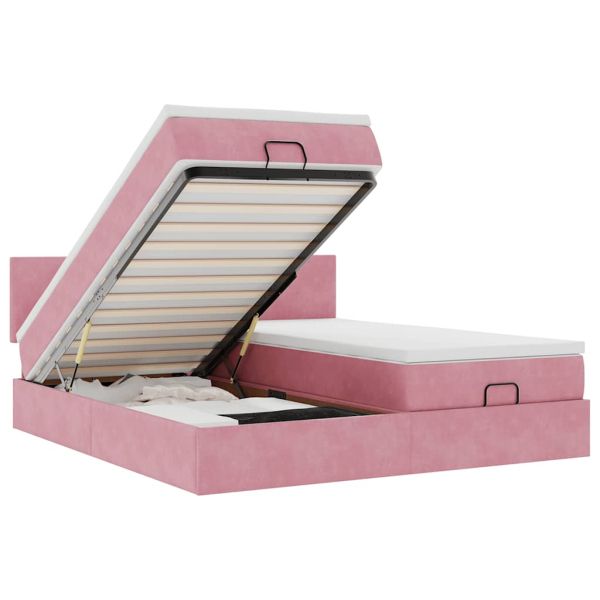 Османска легло с матраци, розово, 200x200 см, кадифе