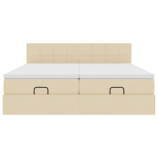 Османска легло с матрак и LED, кремаво, 200x200 см, плат