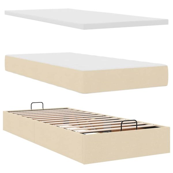 Османска легло с матрак и LED, кремаво, 200x200 см, плат