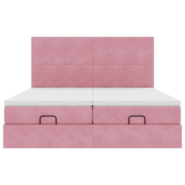 Османска легло с матраци и LED, розово, 200x200 см, кадифе