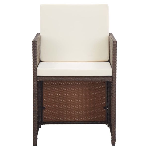 Градински комплект с възглавници, 17 части, кафяв полиратан