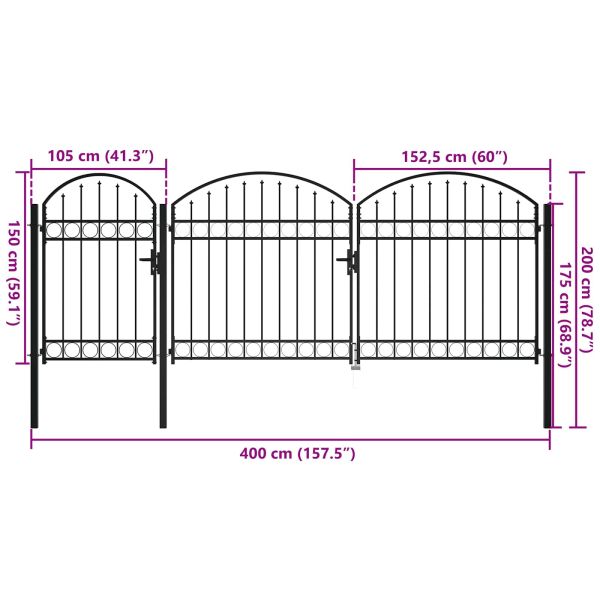 Врата за ограда с аркиран връх 200 x 400 cm Стомана