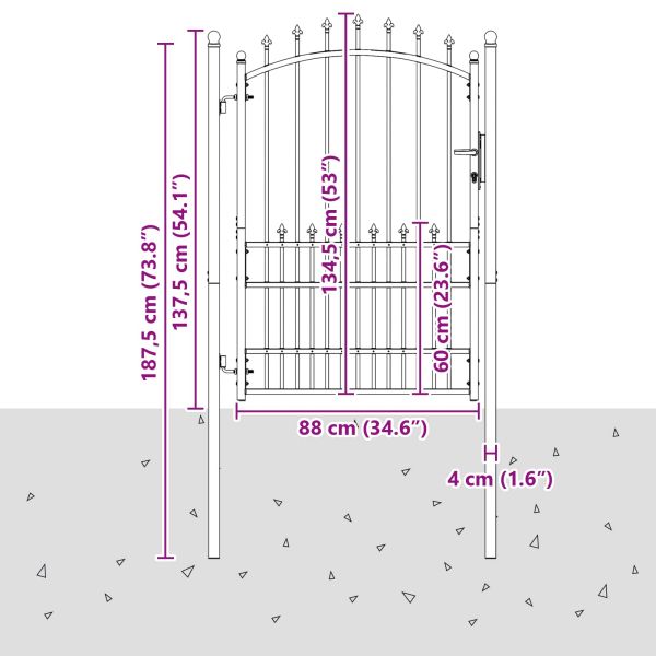 Оградна врата с шипове с заключване Черно 100 x 175 cm