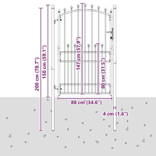Оградна врата с шипове с заключване Черно 100 x 200 cm