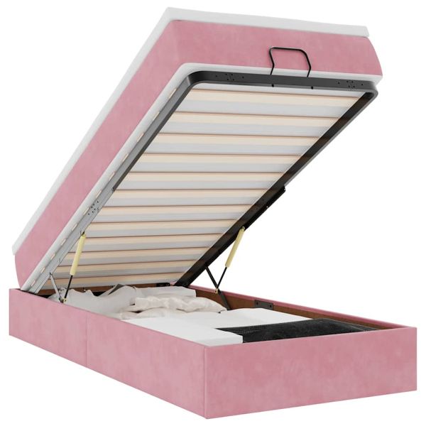 Османска легло с матрак, розово, 100x200 см, кадифе