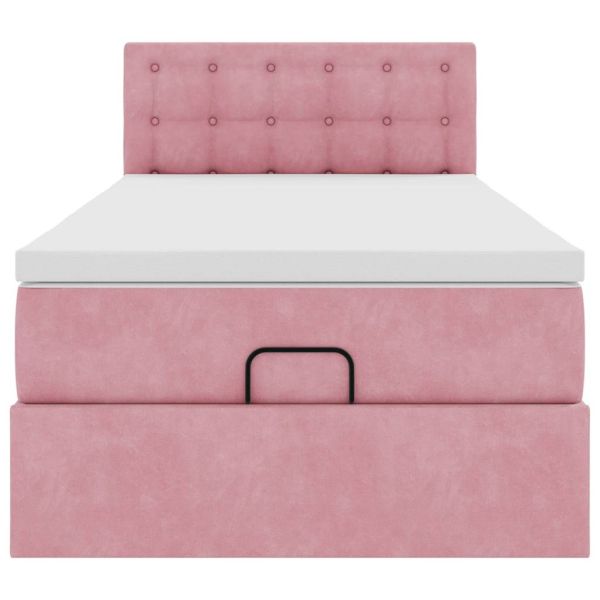 Османска легло с матрак и LED, розово, 100x200 см, кадифе