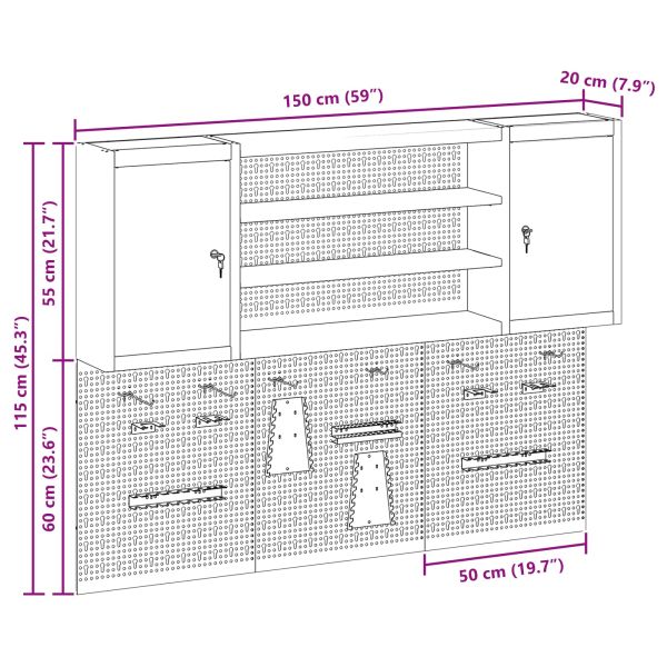 Комплект инструментален шкаф с рафт със съхранение 4 pcs Черно
