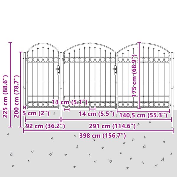 Врата за ограда с аркиран връх Assen Сив 400 x 125 cm Стомана