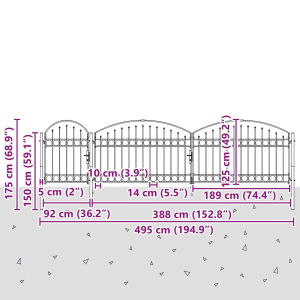 Врата за ограда с аркиран връх Assen Сив 500 x 75 cm Стомана