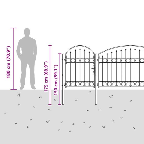 Врата за ограда с аркиран връх Assen Сив 500 x 75 cm Стомана