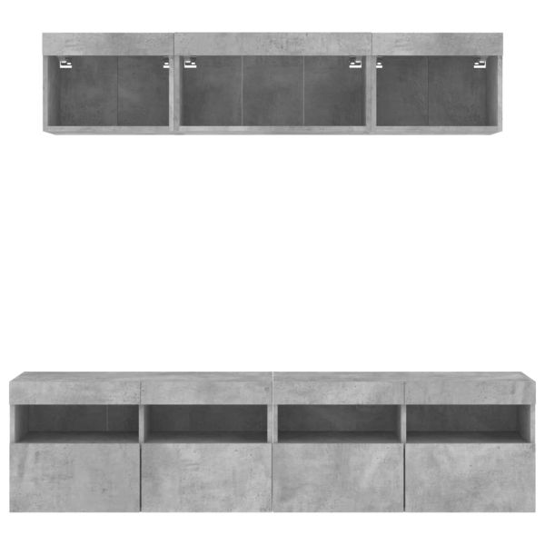 ТВ стенни модули с LED, 5 части, бетонно сиви, инженерно дърво