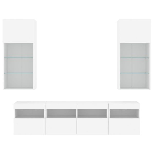 ТВ стенни модули с LED, 5 части, бели, инженерно дърво