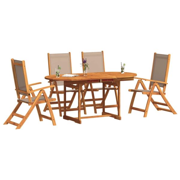 Градински трапезен комплект, 5 части, акация масив и textilene