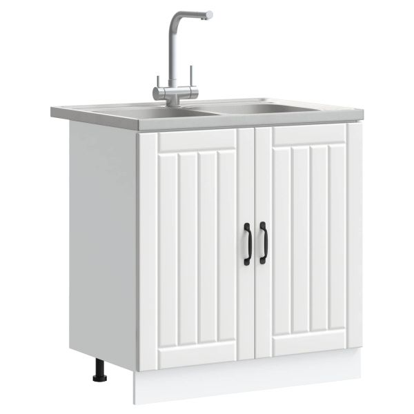 Мивка с шкаф със съхранение Lucca 2 pcs Бяло Инженерно дърво