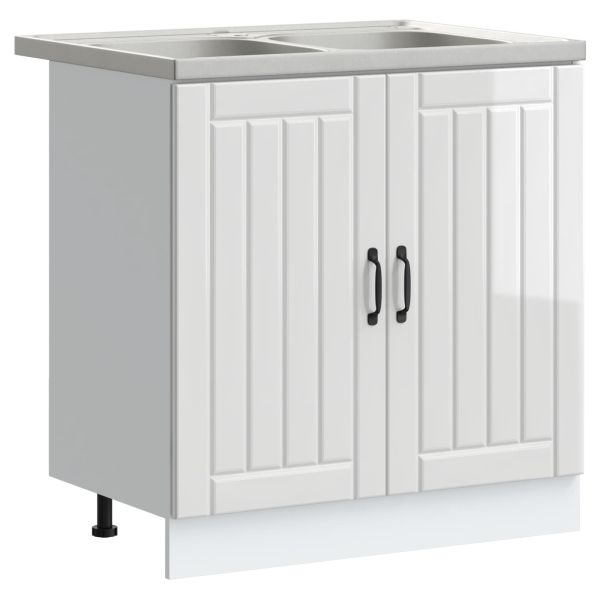 Мивка с шкаф с врата Lucca 2 pcs Лъскаво бяло Инженерно дърво