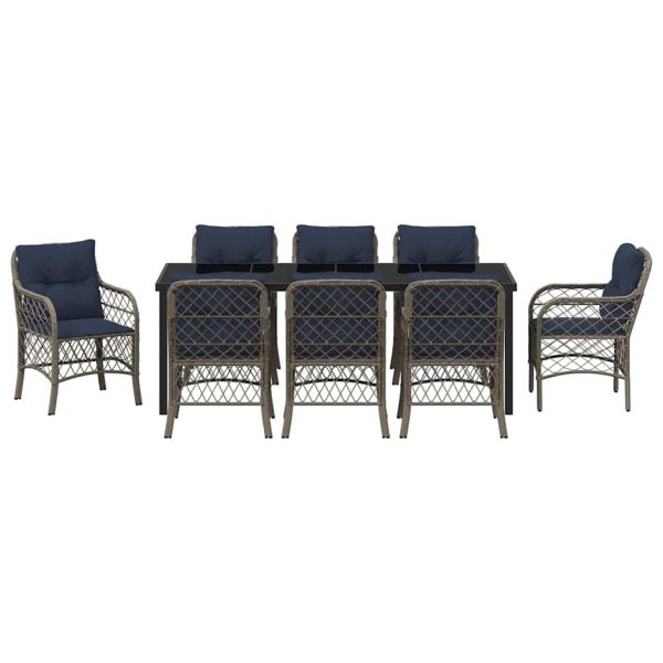 Комплект за хранене в градината 9 pcs Сив и черен Ратан