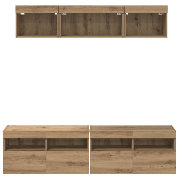 ТВ стенни единици с LED с LED 5 pcs Дъб 80 х 30 х 40 см