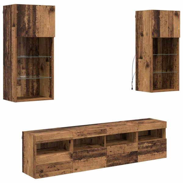 ТВ стенни единици с LED 5 pcs Старо дърво 40,5 x 30 x 90 см